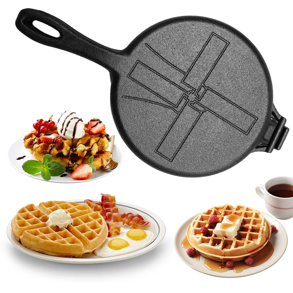 

Чугунная вафельница, сковорода с антипригарным покрытием, круглая форма для вафель, вафельница для плиты или гриля