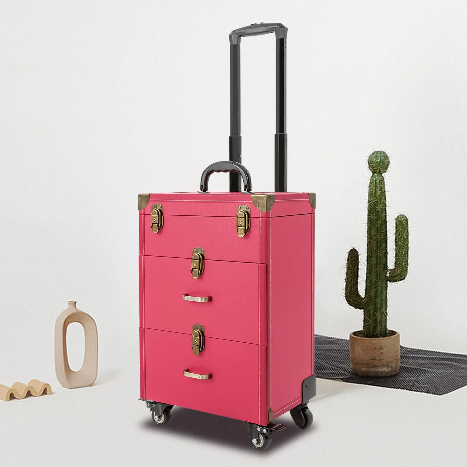 ローリングメイクアップケース - 引き出し付きポータブル化粧品トロリー、メイクアップ、マニキュア、マニキュア用の4輪付き多機能オーガナイザー