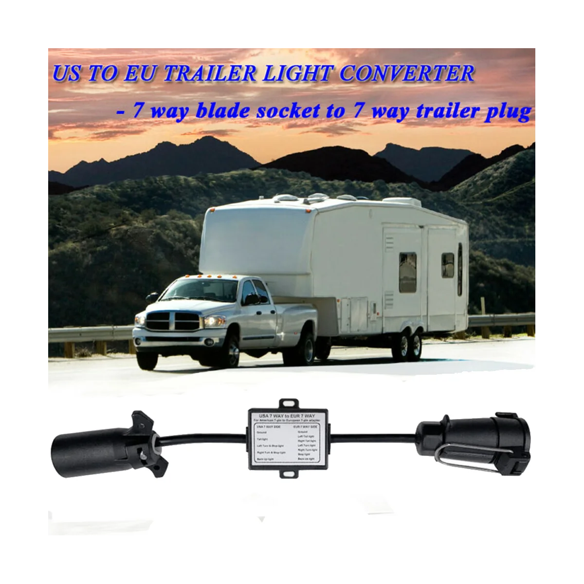 Trailer Light Connector USA to EU 7-Way Socket Plug Adapter Vehicle Linker Trailer Connector Towbar Towing Plug Adapter