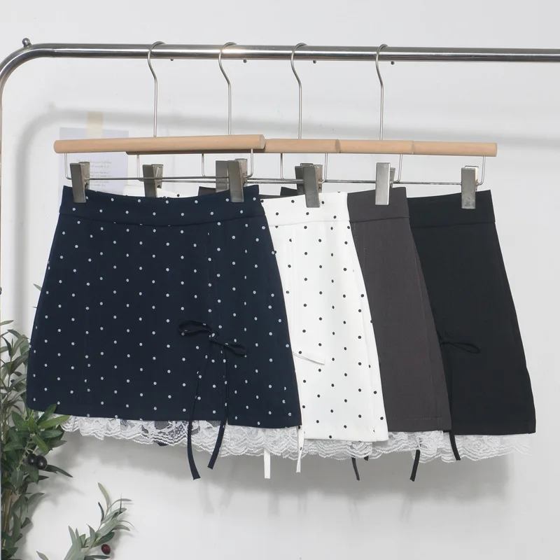 

women's polka dot skirt cute bow high waist a-word hip skirt