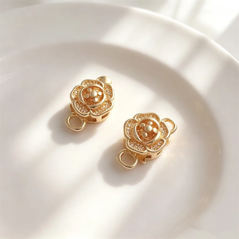 Brass 14K Gold Plated Rose Toggle Insert Clasp DIY Crystal Pearl Necklace End Jewelry Findings