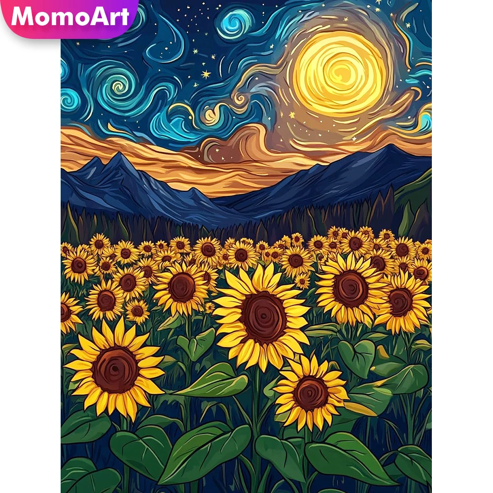 Momoart Diamant-Gemälde, Cartoon-Landschaftsbild aus Strass, Mosaik, Sonnenblume, Kreuzstich, Stickerei, Berg-Wanddekoration