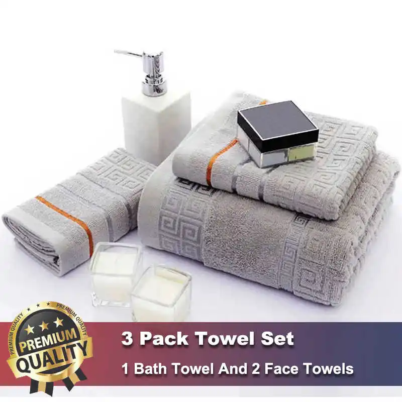 100% Cotton Bath Towel Set Bathroom Geometric Design Blue White Grey Yellow Cream Soft Absorbent Skin-Friendly For Adults