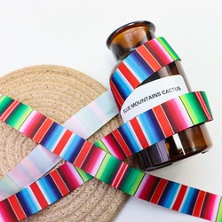 25mm Mexican Rainbow Stripes Printed Grosgrain Ribbon Handmade Hair Bows Materials Gift Packing DIY Sewing Accessories