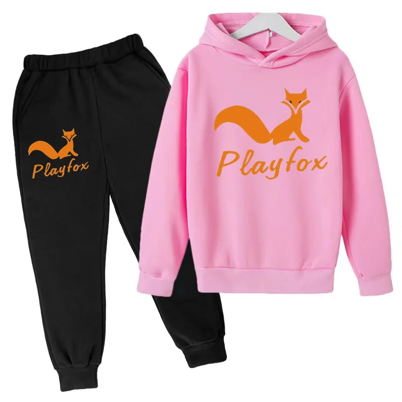 Conjunto de calças e capuz colorido Fox Print infantil, camisola, Top, Corrida, Desporto, Casual, Rapaz, Raparigas, Criança, 3-12 anos, Crianças, Vestuário, Moda