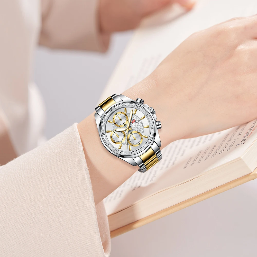 MINI FOCUS 0615, кварцевые часы для женщин, модные роскошные светящиеся водонепроницаемые часы с хронографом и календарем, повседневные деловые женские часы