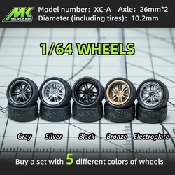 1/64 wheels 10.2mm ABS and Rubb 1:64 Car Model Modified Wheel with Metal Shaft Injection Molded Hub Rubber Tires Hotwheels Parts