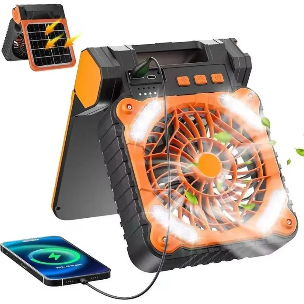 90-Degree Folding Outdoor Solar Fan 4 Speeds Wind Low Running Noise Portable Tent Fan 4 Sleep Timers Steady Airflow