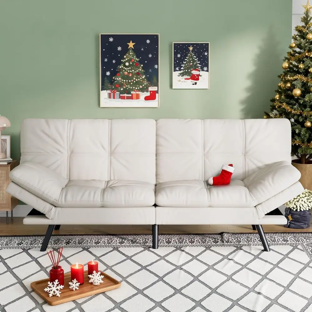 

Белый раскладной диван-футон 71, диван-кровать с эффектом памяти, современный диван-кровать из искусственной кожи для гостиных и небольших квартир