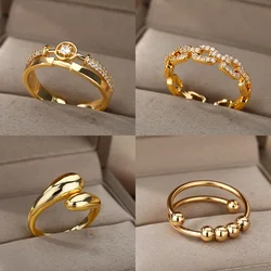 Fashion Star Ringe Für Frauen Edelstahl Gold Farbe Zirkon Runde Unregelmäßige Einstellbare Ring Femme Hochzeit Schmuck Geschenk Bff