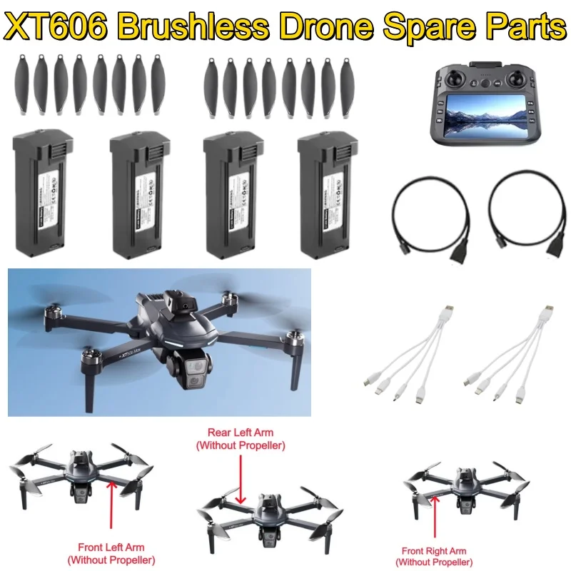 

XT606 Drone Parts Battery 3.7V 2500mAh Propeller 4-in-1 Line USB Line Motor Arm Remote Control Accessories For XT606 Drone