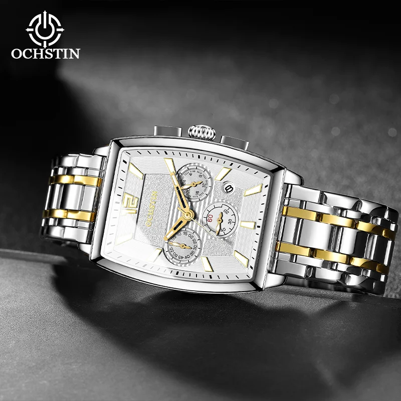 ساعات حركة كوارتز من OCHSTIN، هيكل مربع، ساعة يد من الفولاذ المقاوم للصدأ، مجموعة ملاحية مقاومة للماء، ساعة كلاسيكية فاخرة