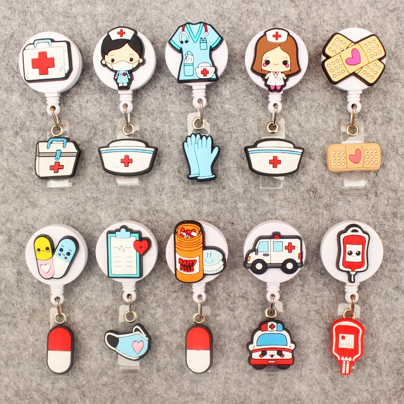 Two Face New Hospital Style Badge Reel Nurse Workers Enfermera ID Holder Retractable Name Card Holder Accessory