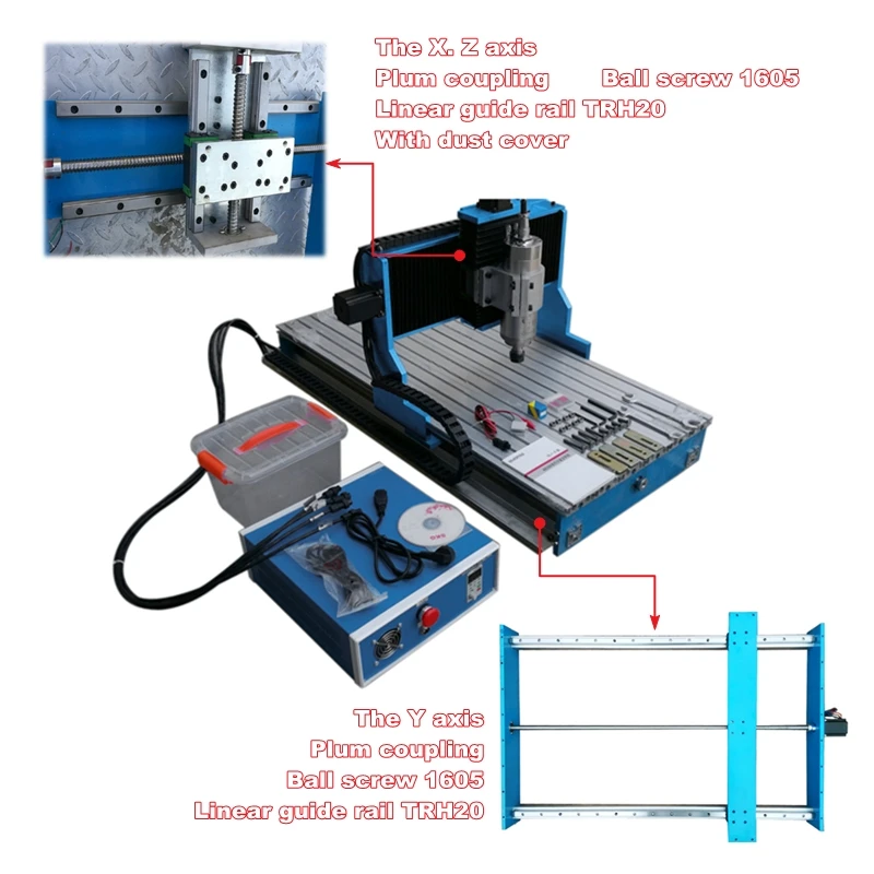 Imagem -06 - Máquina de Gravura do Gravador do Router do Cnc Máquina Mini do Cnc com Trilho de Guia Linear Eixos Desktop do Passatempo 3040 6040 6090 2200w 1500w