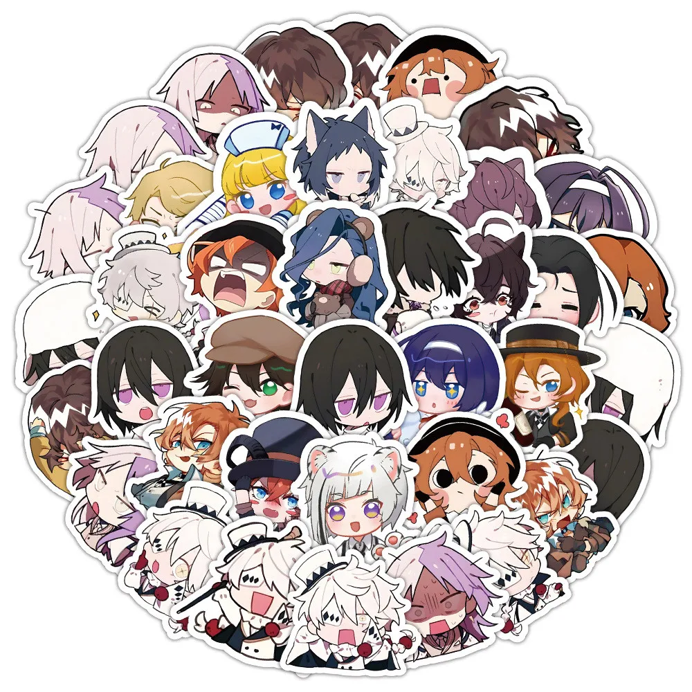 60PCS Cartoon Anime Q-version Bungo Stray Dogs Graffiti Stickers for Bicycle Hand Account Pencil Case Decals