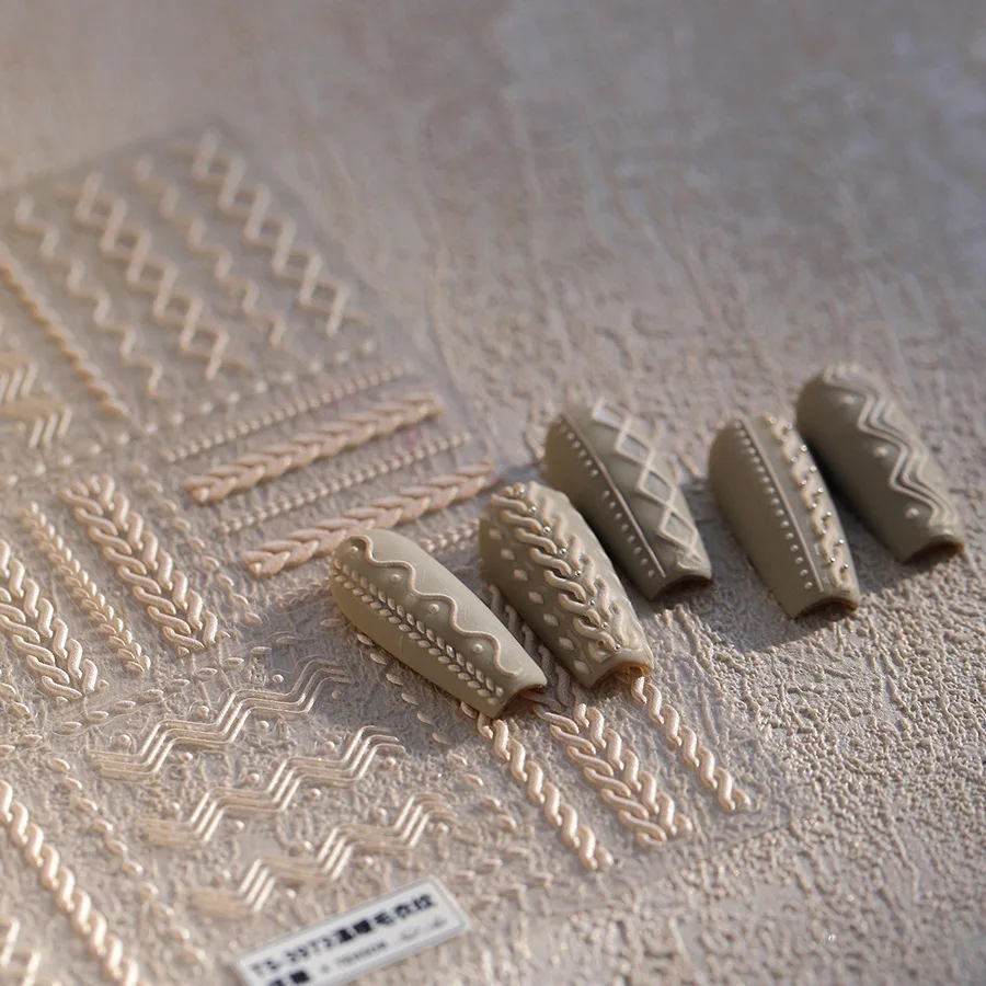 Patrón de rejilla de lana botón Bowknot pegatinas para decoración de uñas diseño en relieve adhesivo decoración artística de uñas de invierno de alta calidad