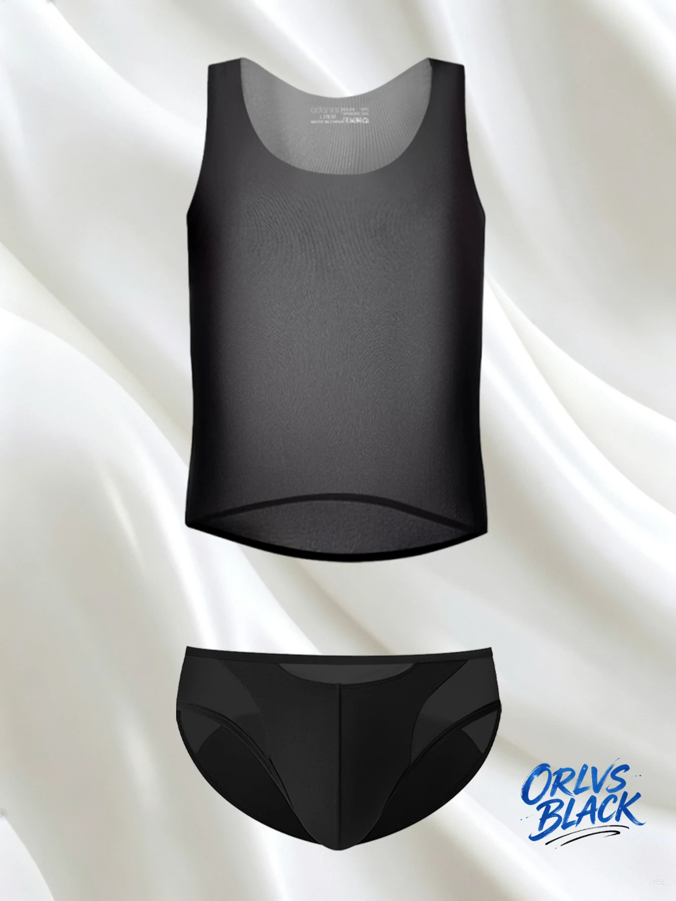 2PCS See Through Mesh Mens Underwear Set Breathable Sleeveless Tank Top Matching Briefs Solid Color Casual Lingerie AD327+AD311