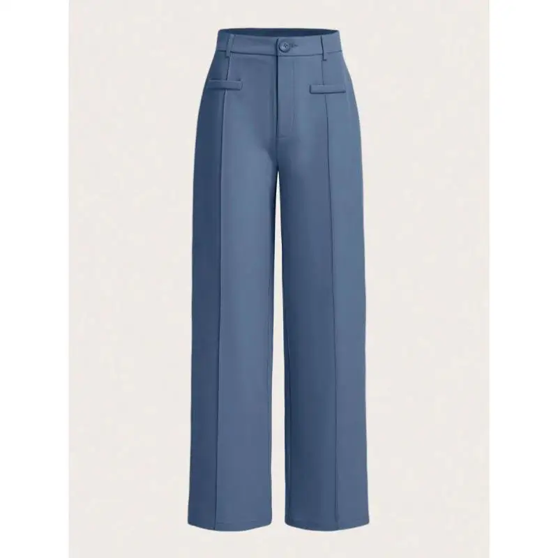 

Women's Pure Color Thin Stripe Straight Leg Pants Retro Sle Ciwalk Nine Points Length Elastic Micro Elastic Tee Acetate...