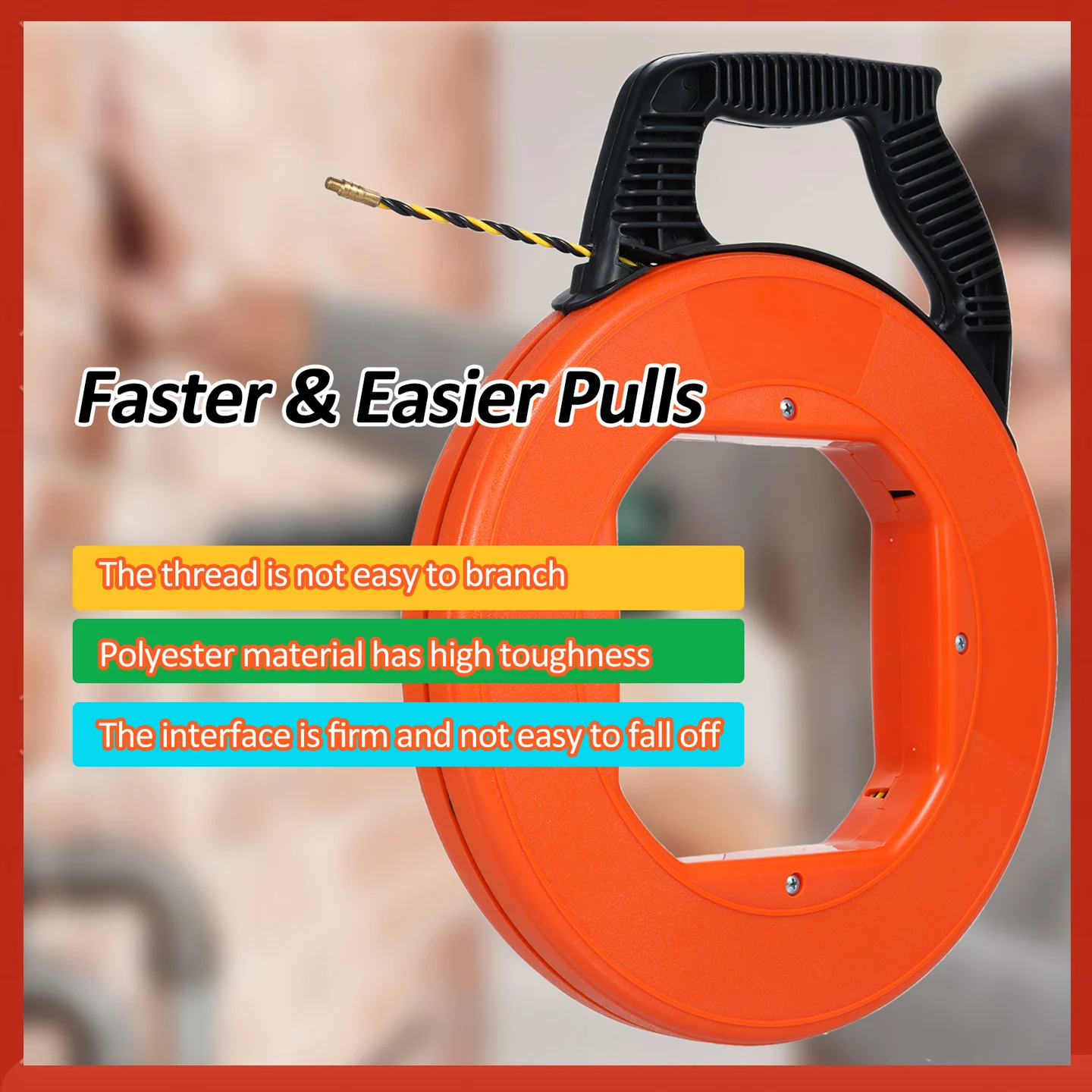 100FT Polyester Electrical Fish Tape Wire Puller Electrical Wire Puller with High Impact Case Cable Retractable Aid Polyester