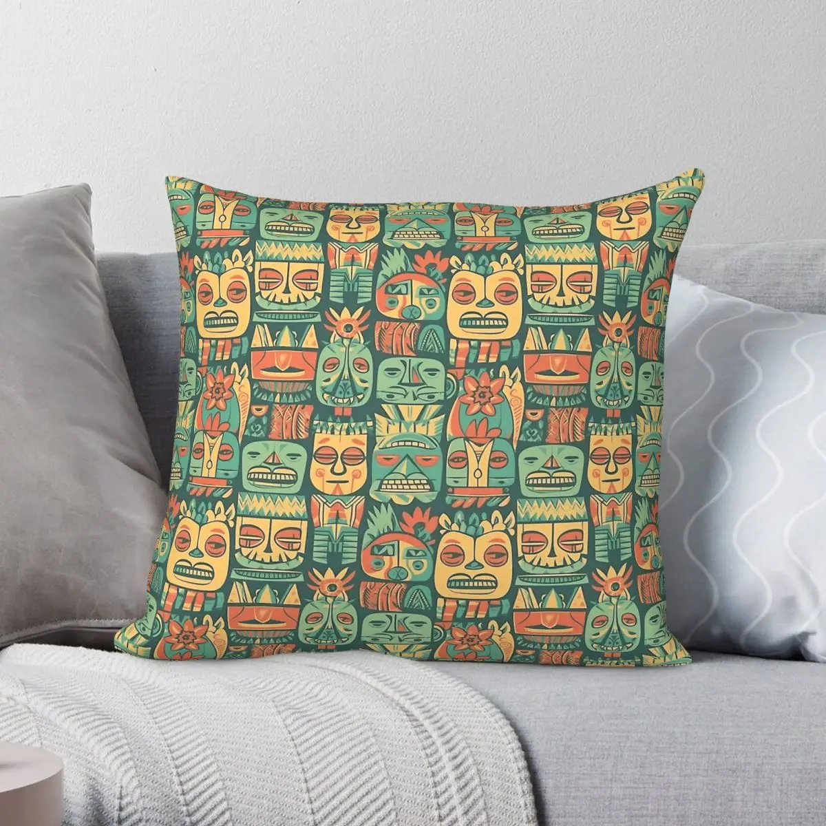 Tiki Statue Hawaii Pillowcase Polyester Linen Velvet Printed Zip Decor Sofa Seater Cushion Cover