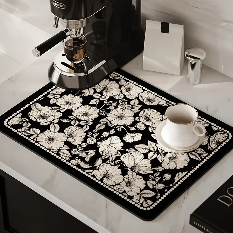 Dish Drying Mat For Kitchen Counter Non Slip Rubber Backed Hide Stain Anti Absorbent Placemat Coffee Machine Pad Black Luxury