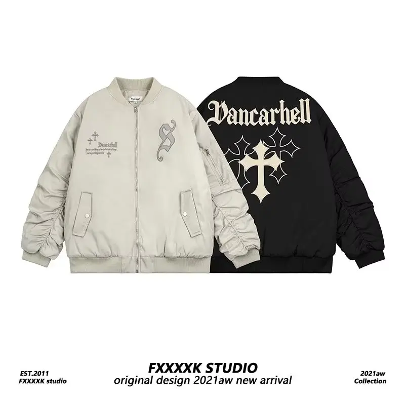 

Loose Fit Men's Pilot Jaet Autumn Winter plus Size 300 Pou American Sle Casual Baseball Coat Youth Trend Outerwear