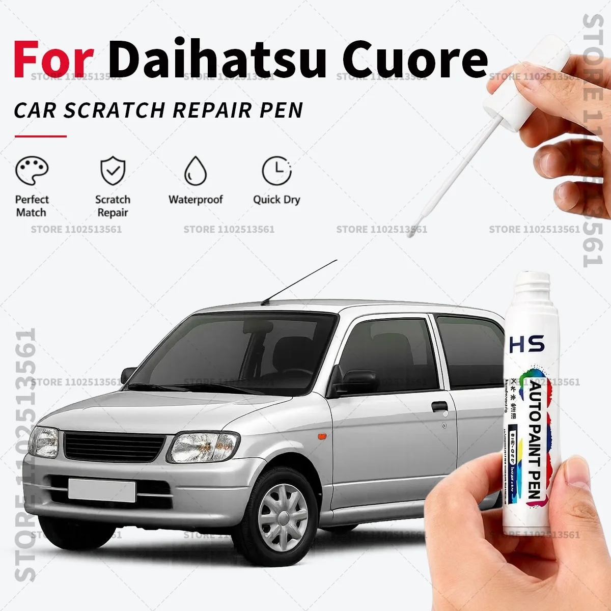 Caneta de Reparo de Pintura para Daihatsu Cuore 1998-2012, Reparação Rápida de Arranhões e Danos na Pintura, Cores Vermelho, Branco, Preto, Azul, Verde, Prata