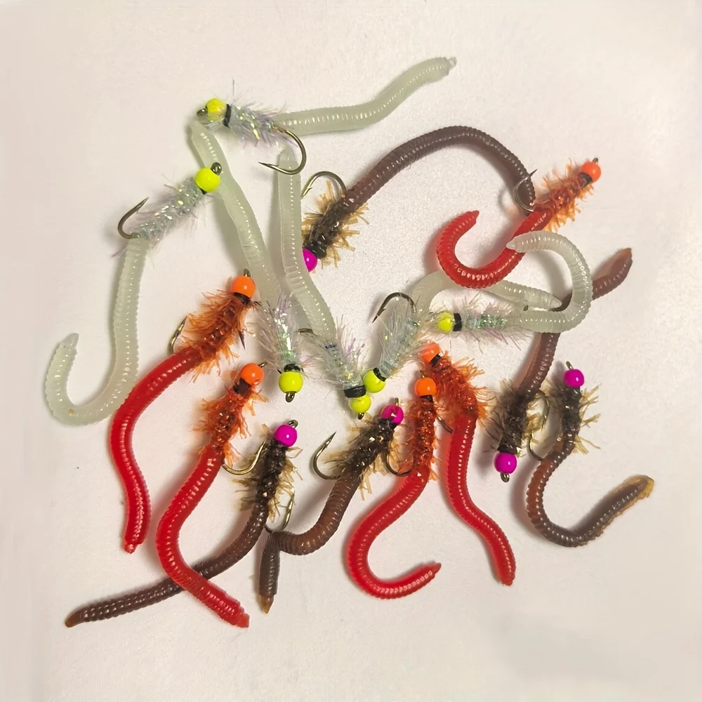 8 # 10 # Fliegenfischen Fliegen Erdwurm Weichköder Sinkender Künstlicher Angelköder für Forelle Barsch Flachfisch Würmer Weiche Angelköder Fliegenköder – Detail 1