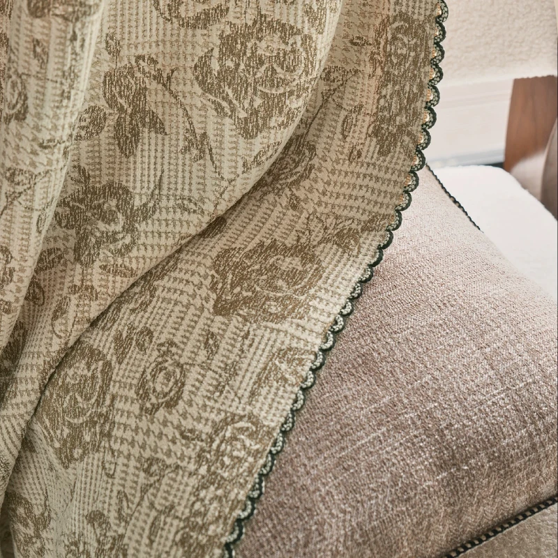 French Retro Milk Tea Extremely Jacquard Splicing Thick Chenille Curtains for Living Room Bedroom Partition Curtains Customized