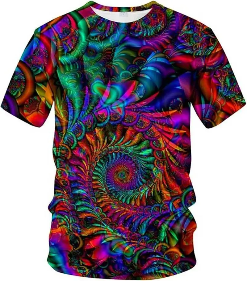 New Fashion Psychedelic Pattern Graphic T-Shirt Men Crew Neck Cool Short Sleeve TeesTops