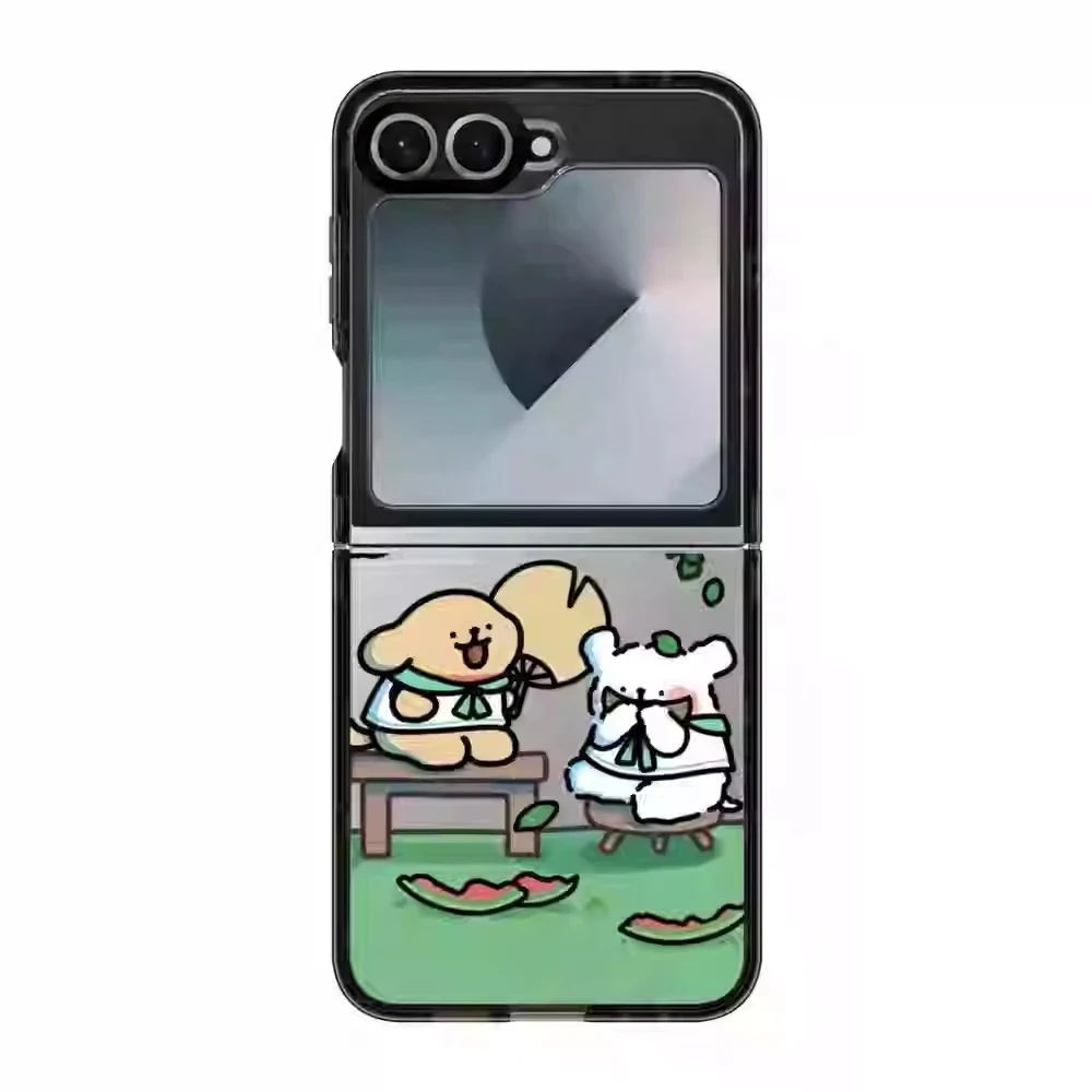 

Чехол для телефона с милой мультяшной рамкой и черной рамкой для Samsung Galaxy Z Flip 6 5 4, задняя крышка для ZFlip6 ZFlip5, жесткий чехол