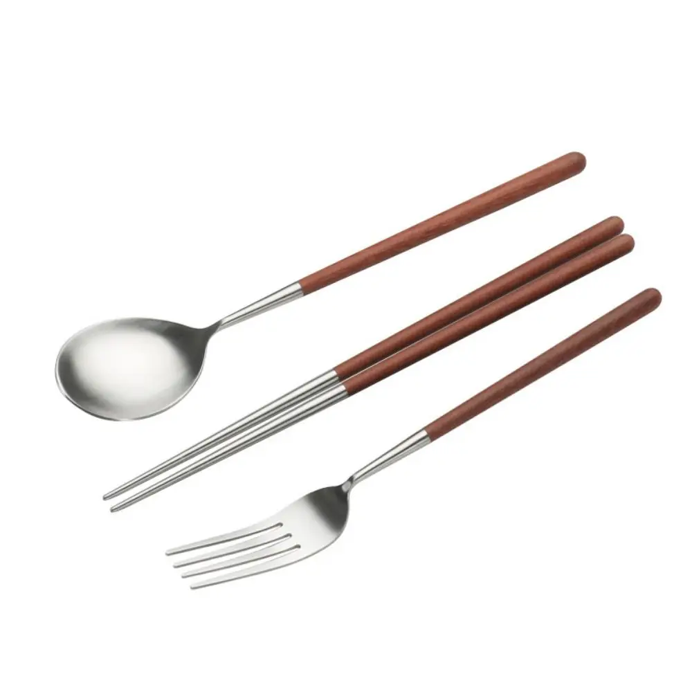 

Vintage Household Dining Spoon Fork Chopsticks Minimalist Portable Lunch Tableware Long Handle Vintage Wooden Dinnerware Hotel