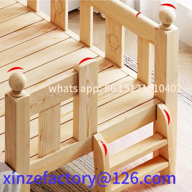 Aanpasbare verbrede kinderbedden met leuningen Op maat meisjesbed met staartladder Massief hout gesplitste bedden voor kinderen thuis