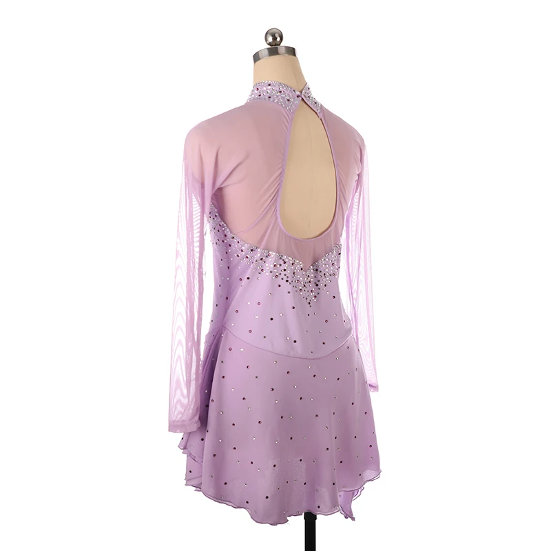 Professional figure skating outfit, women's performance competition dress, light purple sparkling diamond view 5