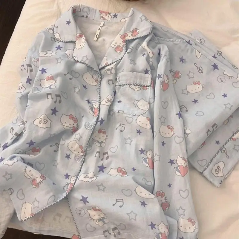 

Sanrio Hello Kitty Pajama Set Cotton Women Students Dormitory Home Outdoor Spring Autumn Long Sleeve Ins Hot Item Nightwear Set