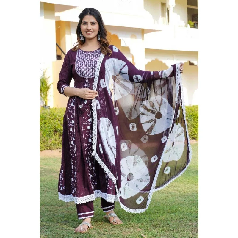 

Heavy Embroidery Work Kurti Pant with Dupatta Set Women Readymade Kurta Palazzo