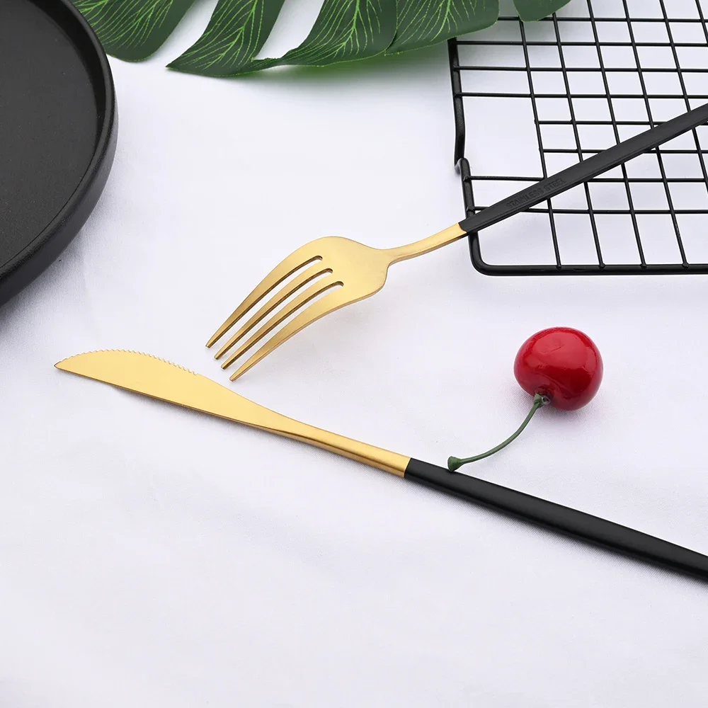 20/32/40Pcs Stainless Steel Dinner Black Gold Matte Dinnerware Set Knife Fork Spoon Cutlery Set Kitchen Tableware Flatware Set