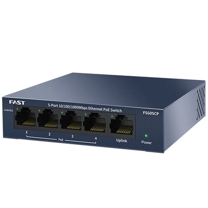 FAST FSG05CP 5-Port-Gigabit-PoE-Switch, 4x 15,4 W Ausgang, bis zu 260 m erweiterter Reichweite