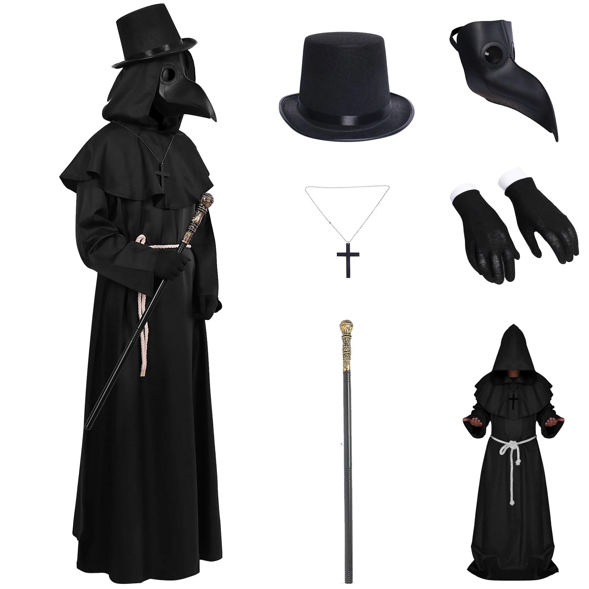 Máscara de Halloween para Actuaciones, Estilo Pico de Pájaro de la Peste, Doctor, Mago, Monje, Disfraz Medieval, Ropa Étnica para Mujer, Vestuario de Escenario