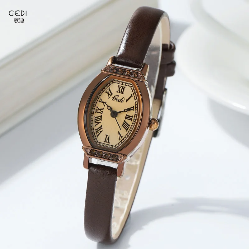 YFY women's retro wine barrel shell quartz watch student niche Roman literary temperament old watch