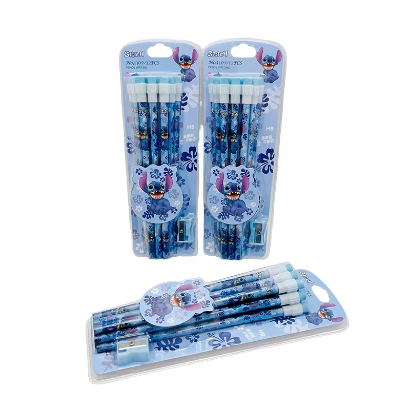 12pcs Stitch Lilo & Stitch Cute Cartoon HB Pencils, 12 Pencils & 1 Pencil Roller Stationery Box Set, Writing & Drawing