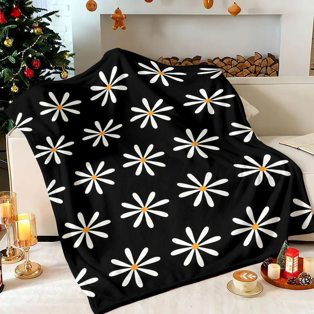 Green Scattered Daisies 60x80 Inches Plush Lightweight Christmas Blanket Ideal for Camping Travel Picnic Outdoor Activities
