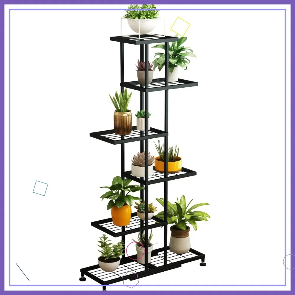 

6-Tier Metal Plant Stand for Indoor Outdoor Garden, Balcony, Living Room - 12 Potted Display Shelf Organizer