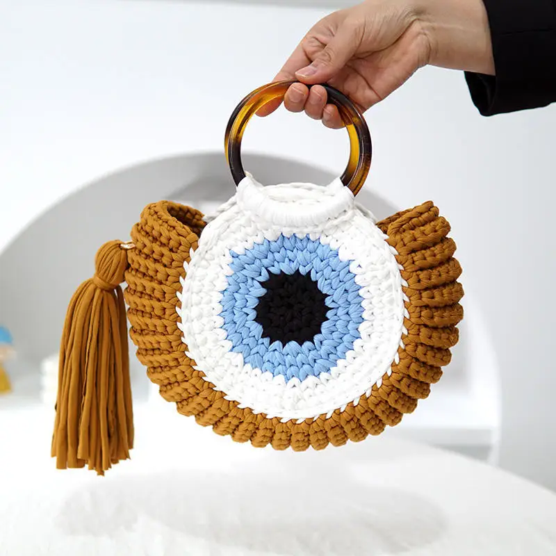 Hot Selling Handmade Crochet Large Capacity Big Eye Monster Handbag Fashion Runway Retro Bag