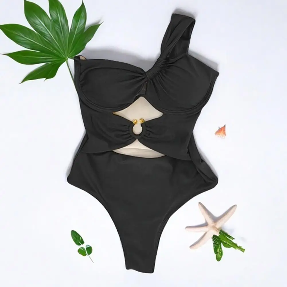 รวบรวมชุดว่ายน้ํา Bras ชุดว่ายน้ําดีไซน์กลวงชุดว่ายน้ํา Monokini ไหล่เดียวมีสไตล์พร้อมหัวเข็มขัดโลหะรูปตัว S สําหรับ A