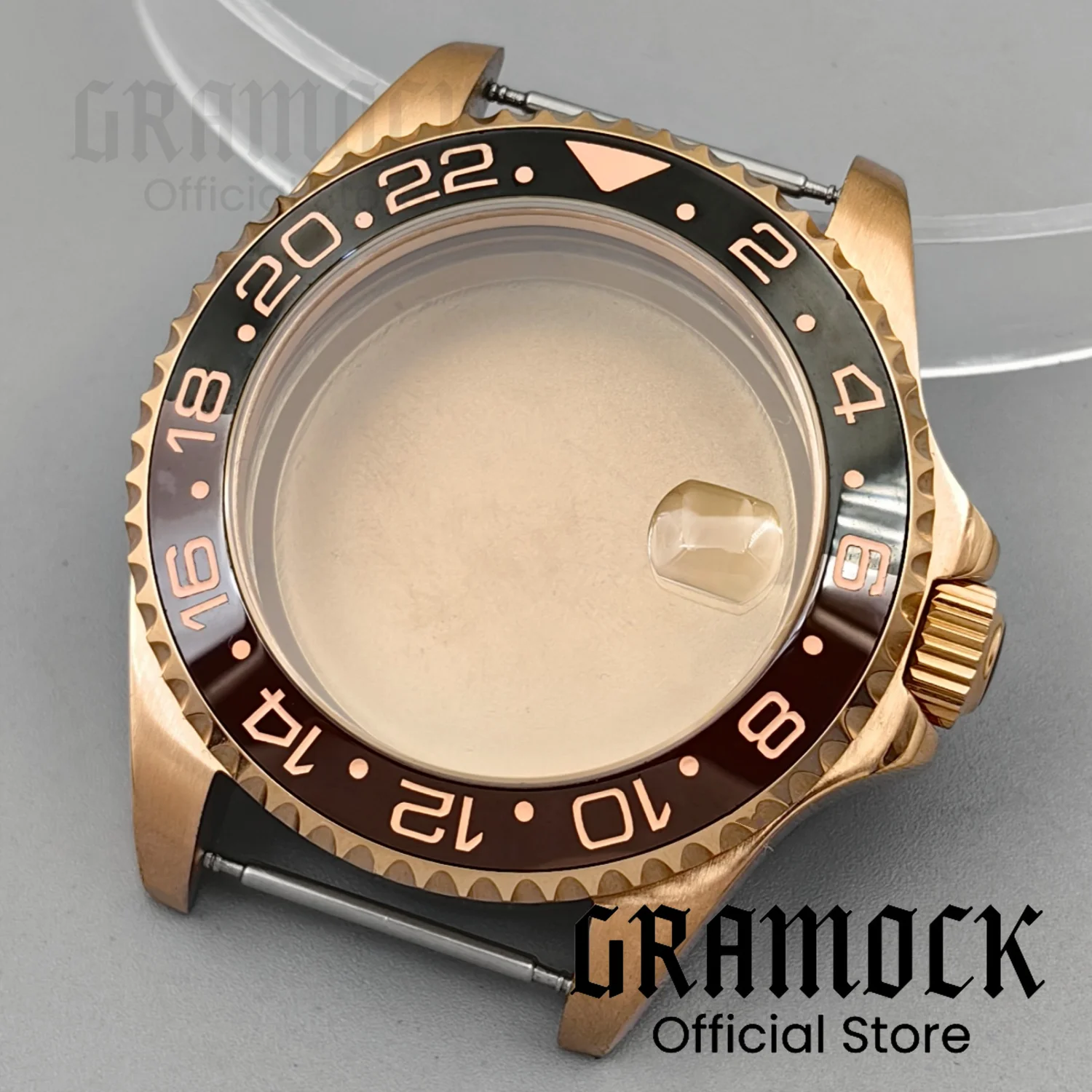 

Gramock Men's Steel Diver GMT Watch Case For 43mm Rose Gold Case Fit NH35 NH34 NH36 PT5000 ETA Miyota8215 DG2813 Sapphire Glass