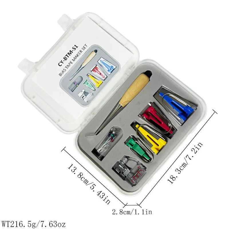 

16pcs/set Bias Tape Maker Kit, 4 Sizes With Binder Foot, Wooden Sewing Awl, Positioning Pin For Sewing Quilting