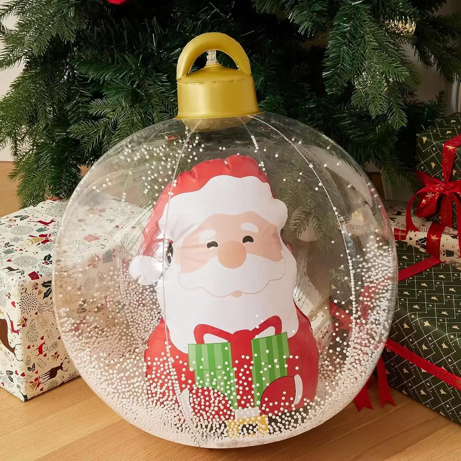 A bola inflável gigante transparente do Natal com iluminação, brinquedo do PVC, decoração exterior, decoração do pátio, 60cm