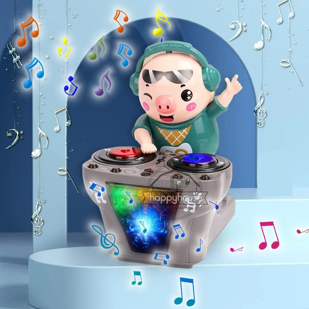 DJ electrónico luz música bailando cerdo juguete juguetes musicales lindo columpio bailando cerdito juguete con música luces LED juguete Musical para niños