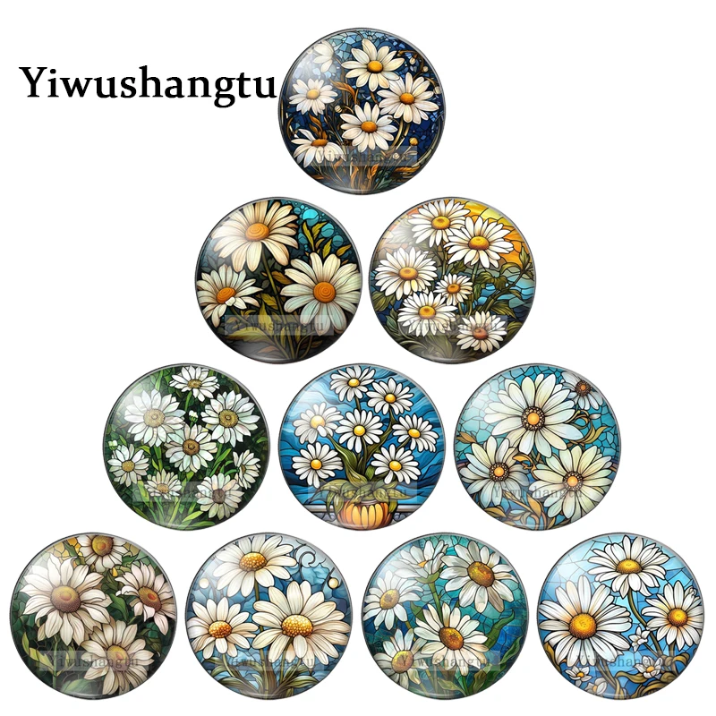 Fashion Lovely Art Daisy Illustrations 12mm/18mm/20mm/25mm Round photo glass cabochon demo flat back Making findings